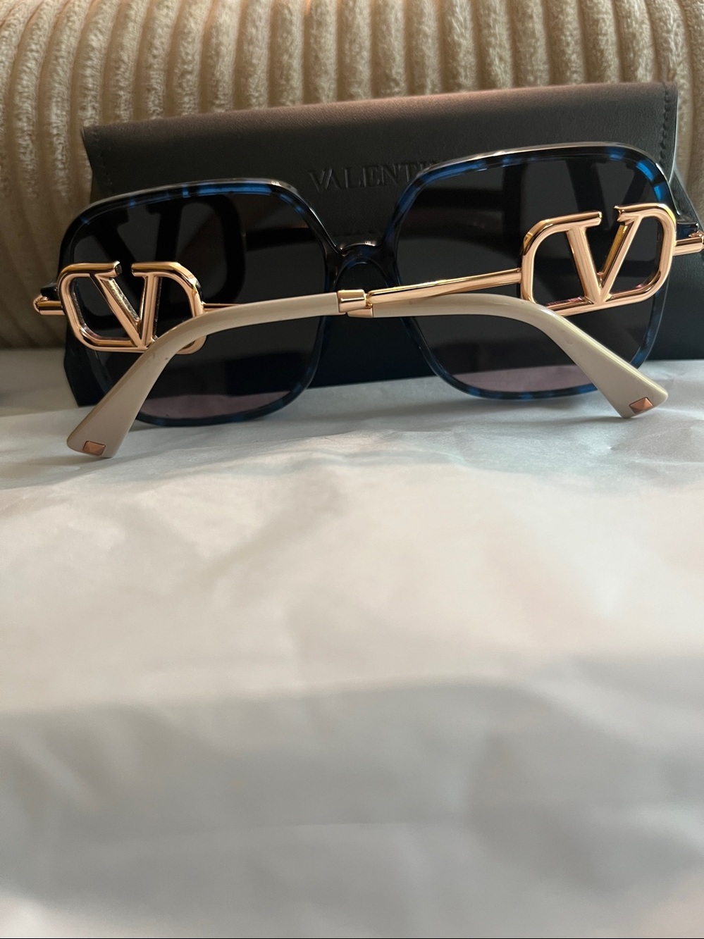 Valentino Blue Tortoiseshell & Rose Gold Gradient Square Sunglass